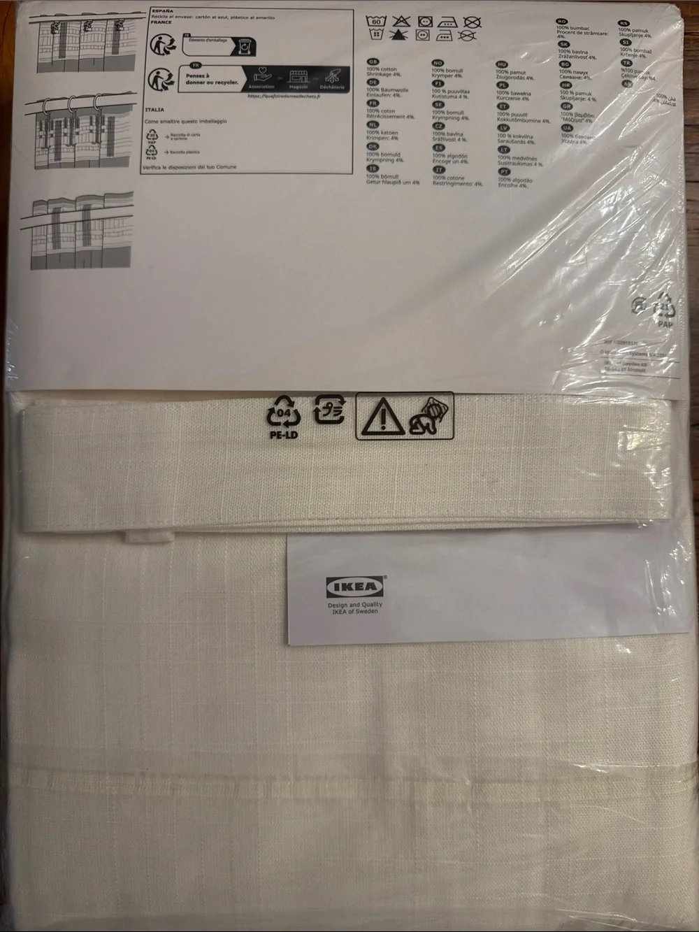 IKEA RITVA Curtains NEW 2 Panels (1 pair) 100%Cotton w/ Tie-Back 57